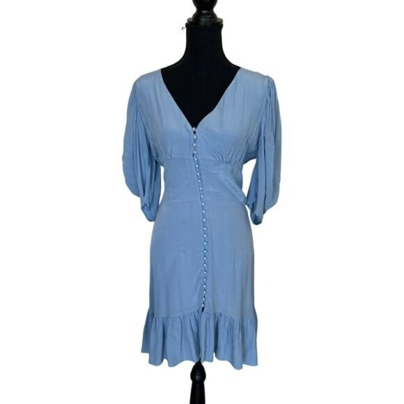 The Kooples Dusty Blue Button Front Mini Dress Size 4 Designer Cottagecore $350 - Picture 4 of 13